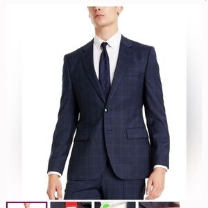 $445 Hugo Boss Jeffrey 202 Stretch Dark Blue Plaid Wool Sport Coat 36S AP5￼